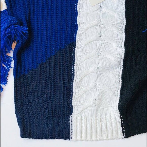 Colorblock ribbed cable knit fringe sweater weather outfit - Picture 12 of 14